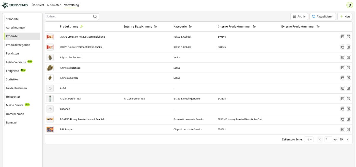 my.senvend: Produktliste