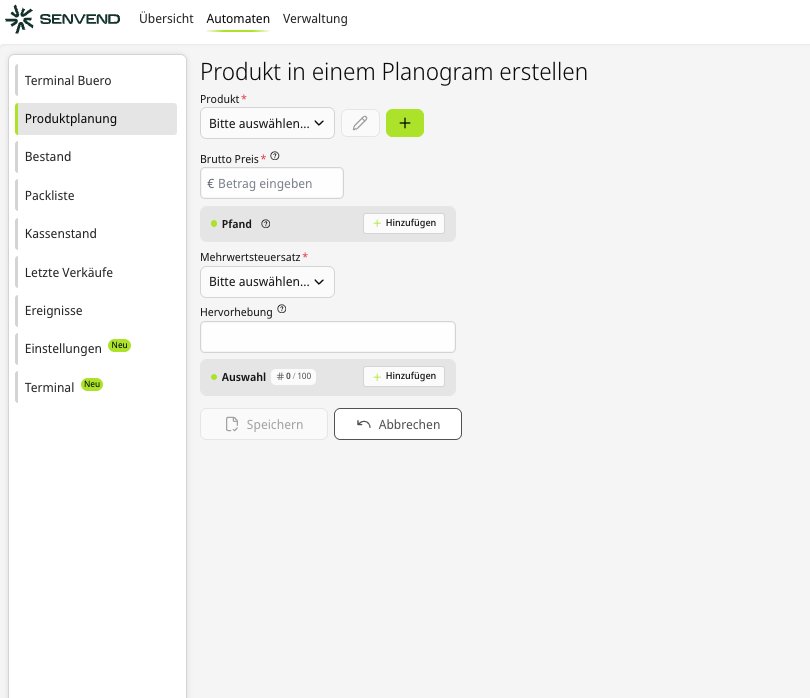 my.senvend: Produkt in einem Planogram erstellen