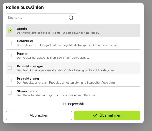 my.senvend: Rollen auswählen
