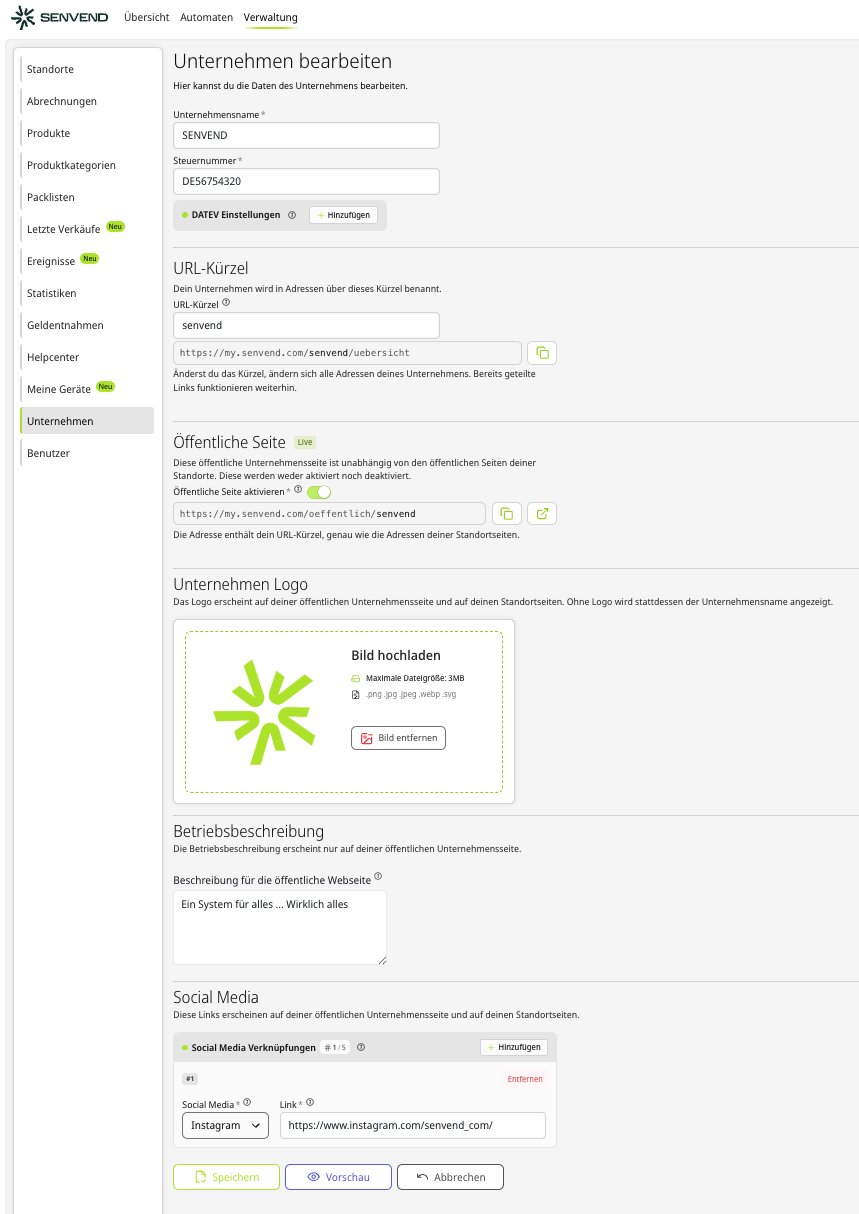 my.senvend: Unternehmen bearbeiten